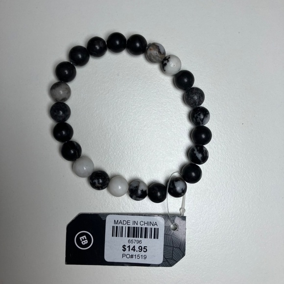 Shiny Elastic Zebra Jasper Beaded Bracelet - Picture 2 of 4